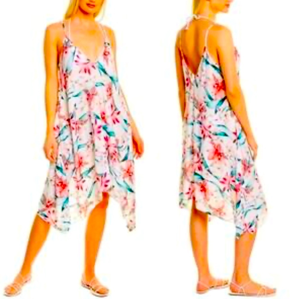 LA BLANCA Floral Flyaway Orchid Sundress! New! Pink and Green Woven Print. Med - Picture 2 of 12